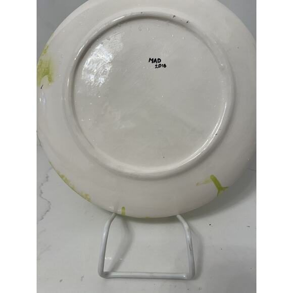 Studio Art Signed Hand-Wrought, Hand-Painted Green Blue Ceramic Plate 11" - Picture 3 of 4